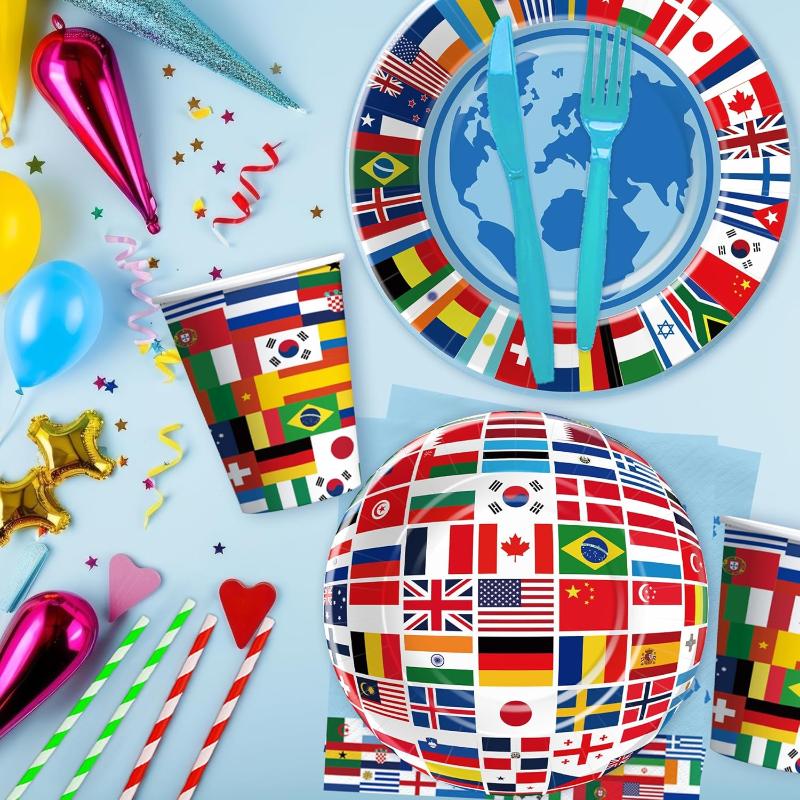 Global Theme Party Supplies - With Tableware And Cutlery