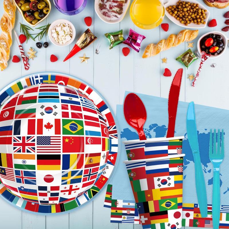 Global Theme Party Supplies - With Tableware And Cutlery