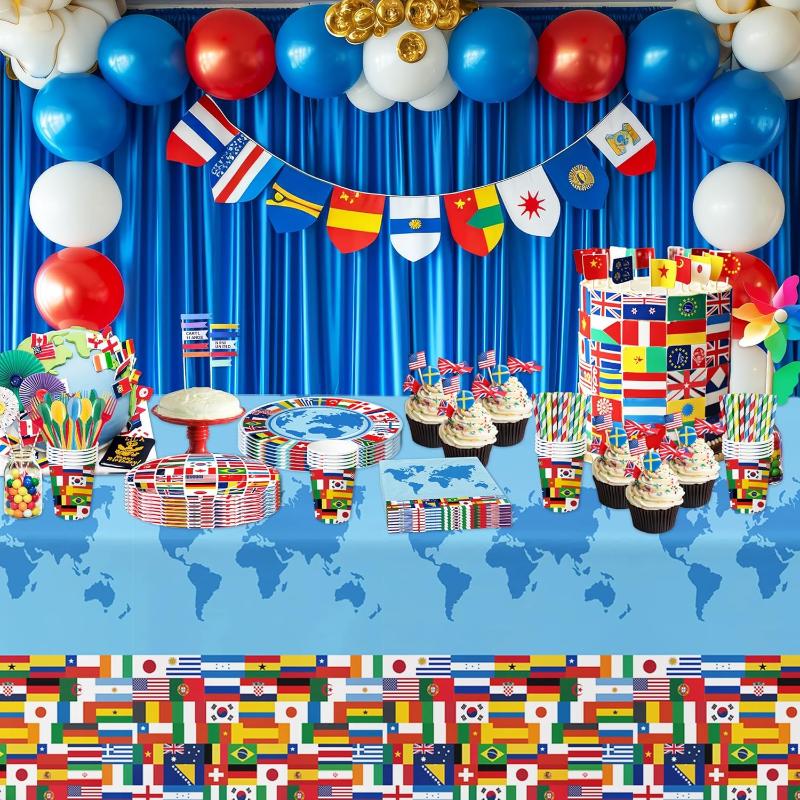 Global Theme Party Supplies - With Tableware And Cutlery