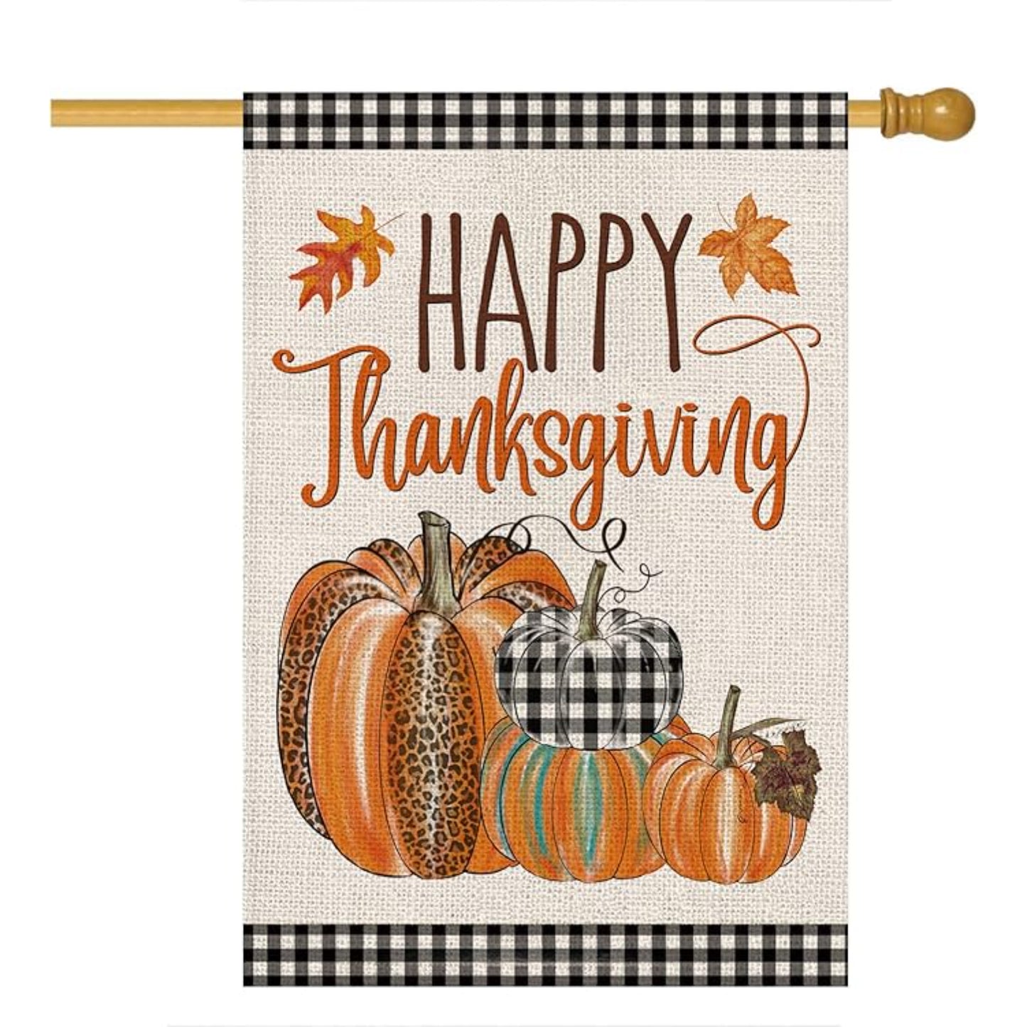 Garden Flag With Pumpkins And Gingham Border