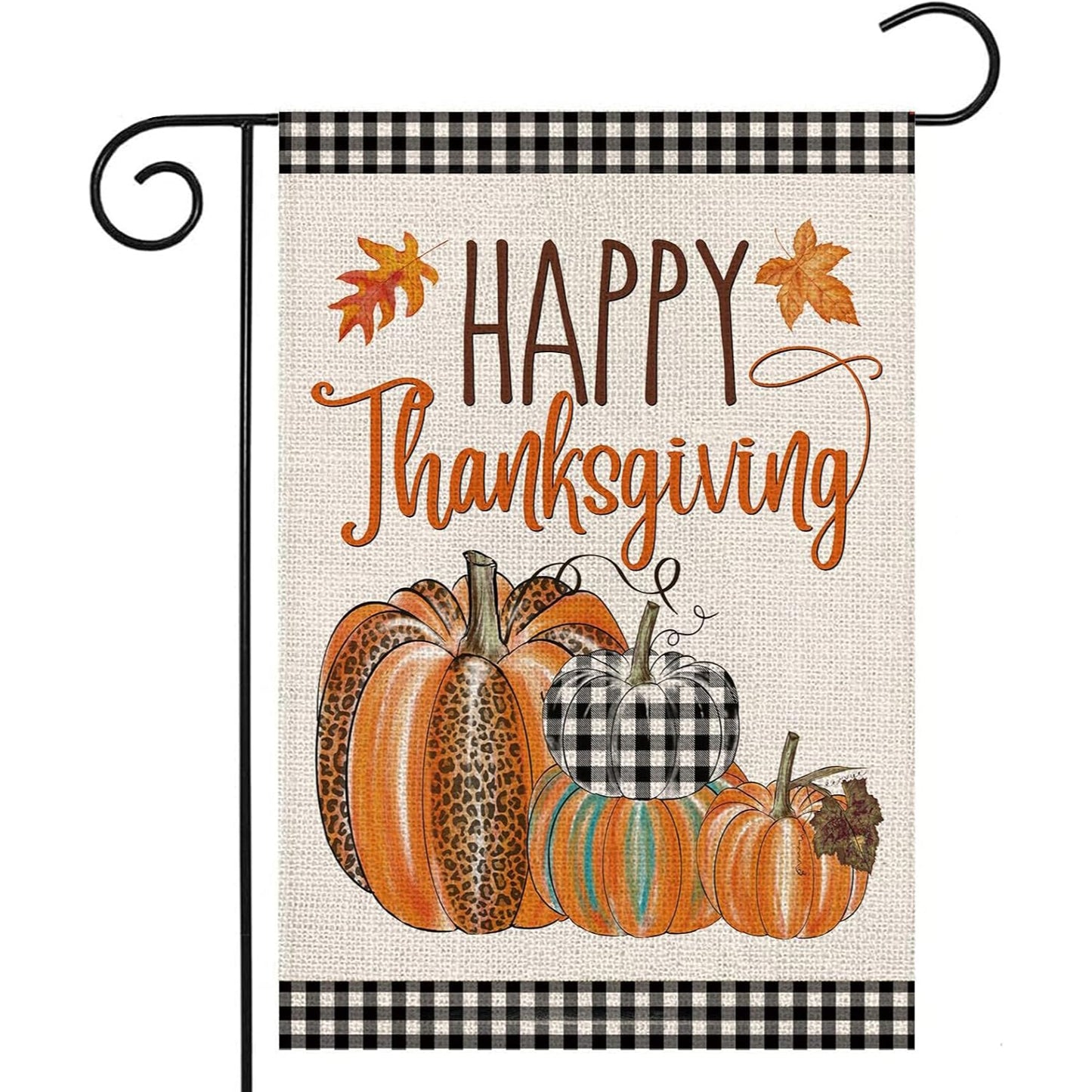 Garden Flag With Pumpkins And Gingham Border