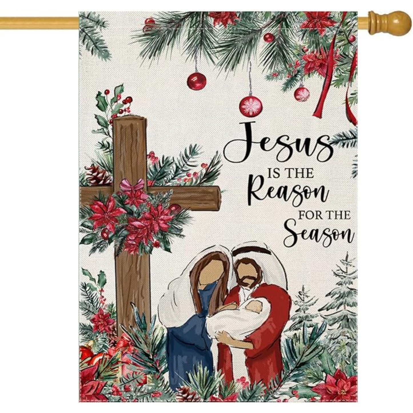 Divine Christmas Spirit Scene Flag With Cross Accent