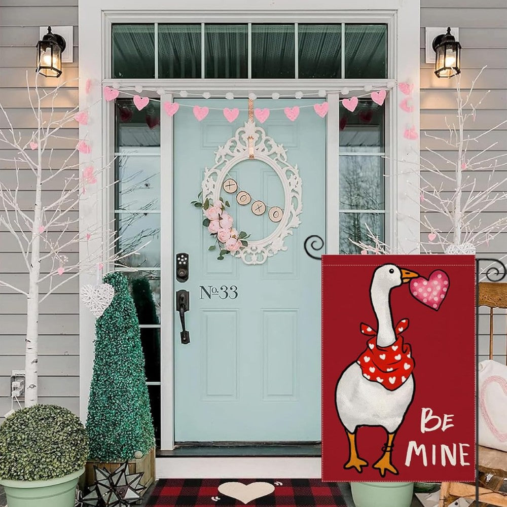 Printed Funny Goose Valentine Day Garden Flag