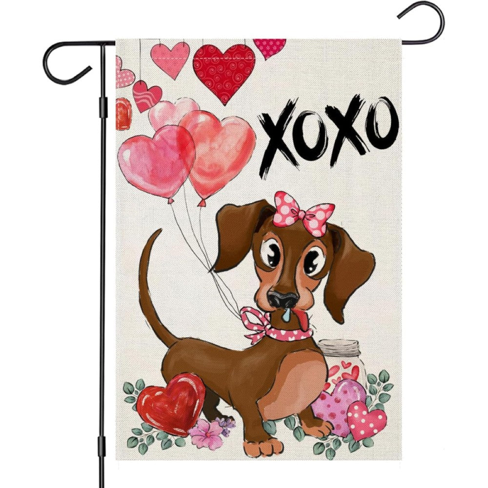 Dachshund Dog With Balloons Printed Valentine Day Garden Flag