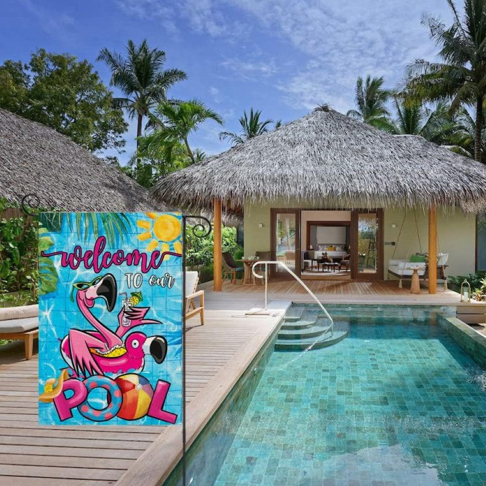 Tropical Flamingo Pool Flag For Summer Yard Decor
