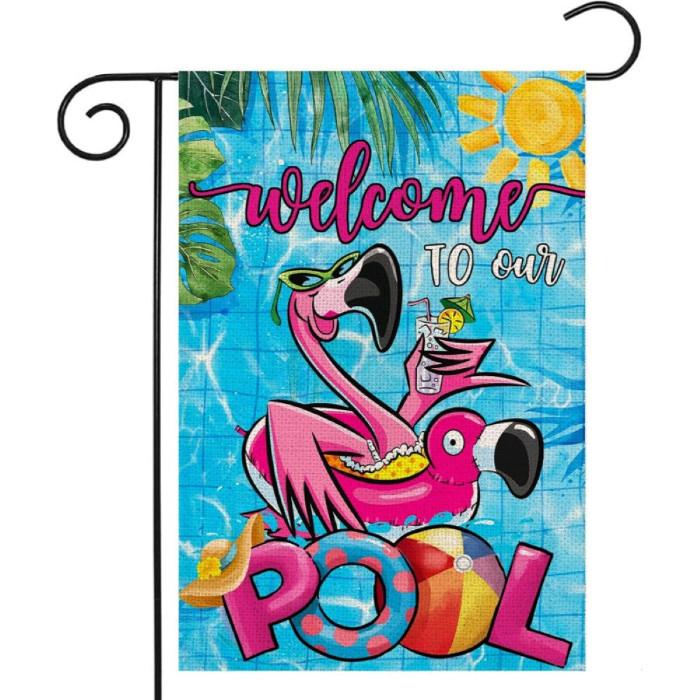 Tropical Flamingo Pool Flag For Summer Yard Decor