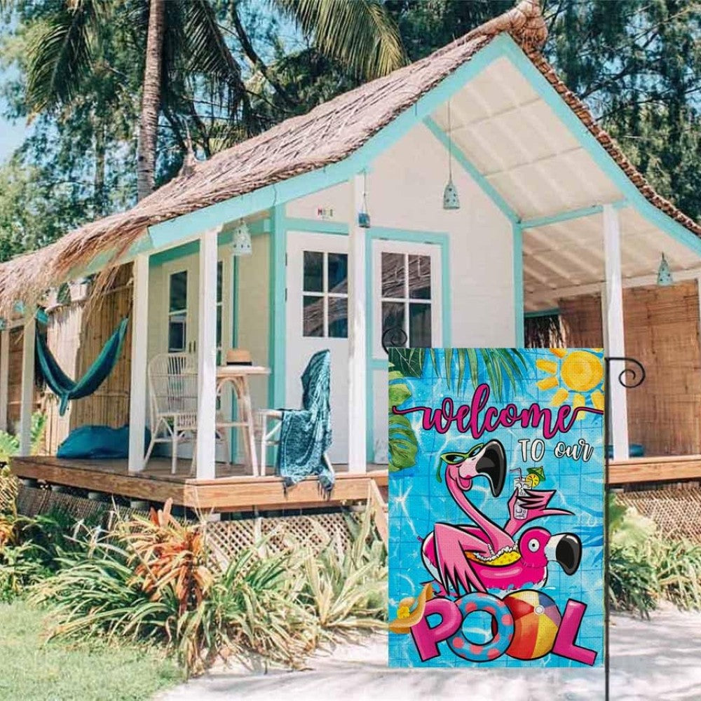 Tropical Flamingo Pool Flag For Summer Yard Decor