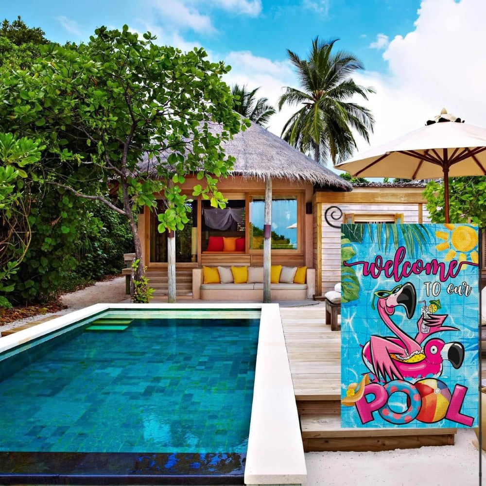 Tropical Flamingo Pool Flag For Summer Yard Decor