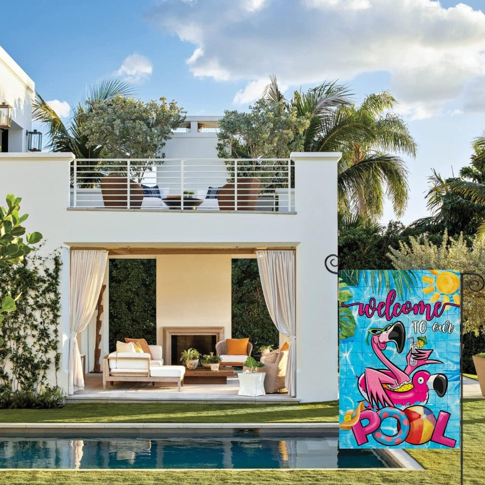 Tropical Flamingo Pool Flag For Summer Yard Decor