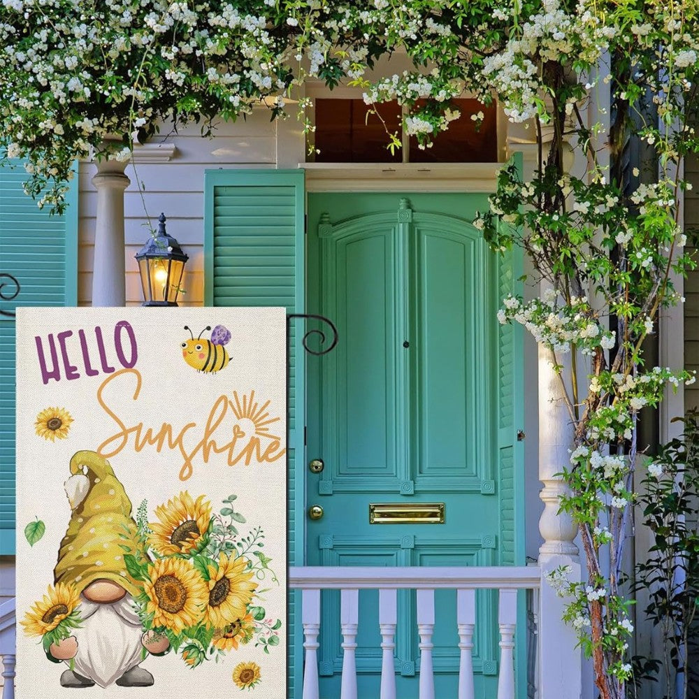 Sunshine Gnome Printed Garden Flag
