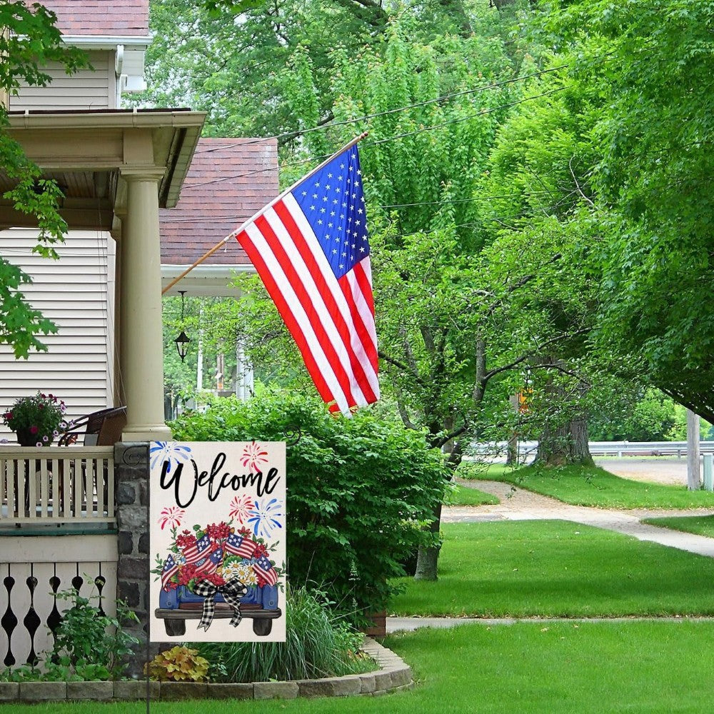 Truck With Flowers Printed Garden Flag