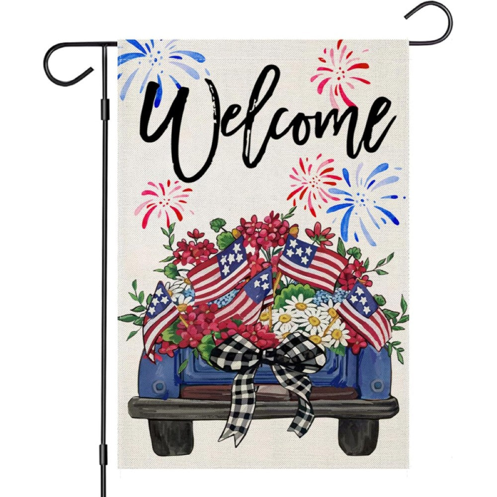 Truck With Flowers Printed Garden Flag
