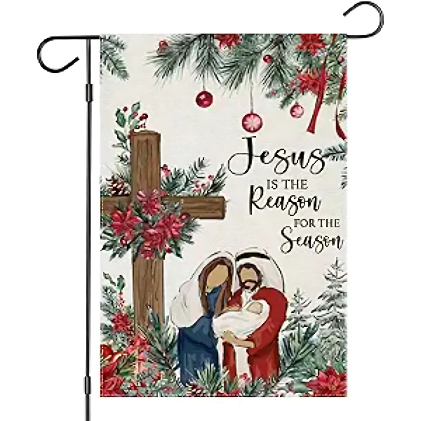 Divine Christmas Spirit Scene Flag With Cross Accent