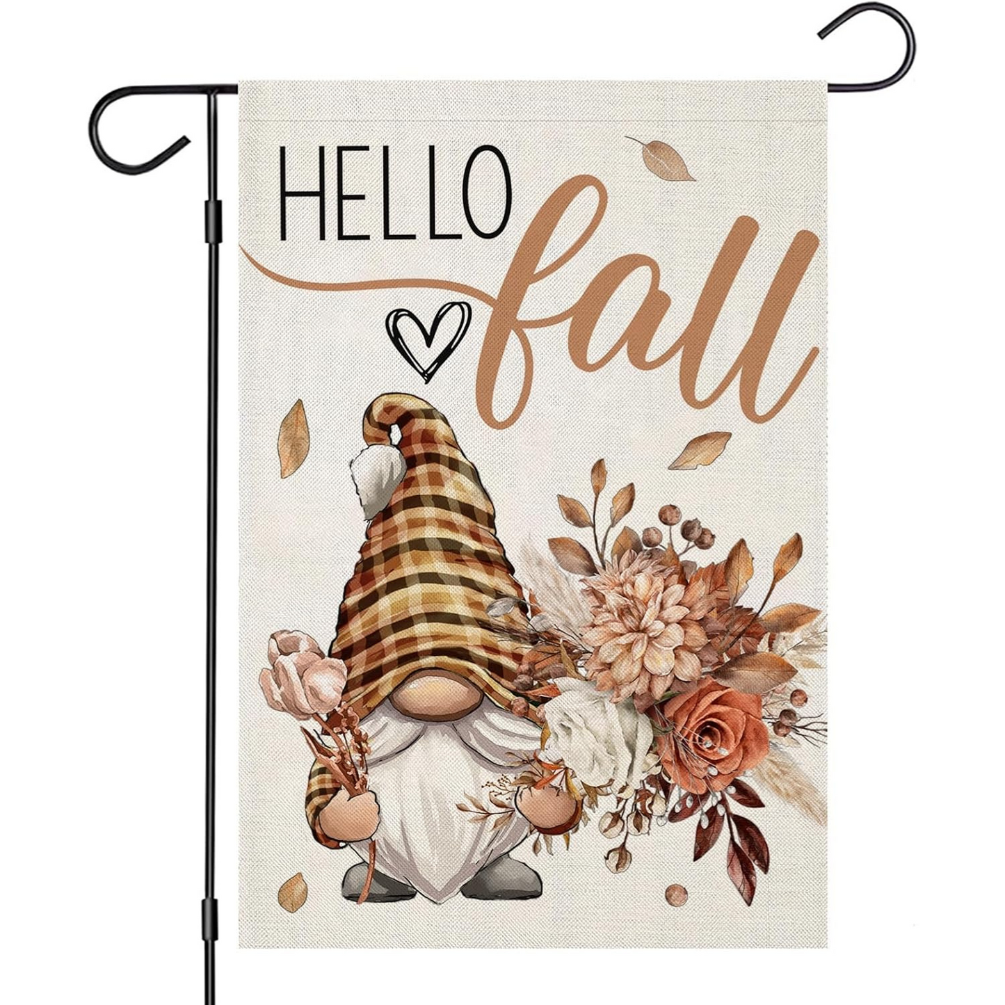 Harvest Garden Flag With Gnome Printed And Autumn Leaves