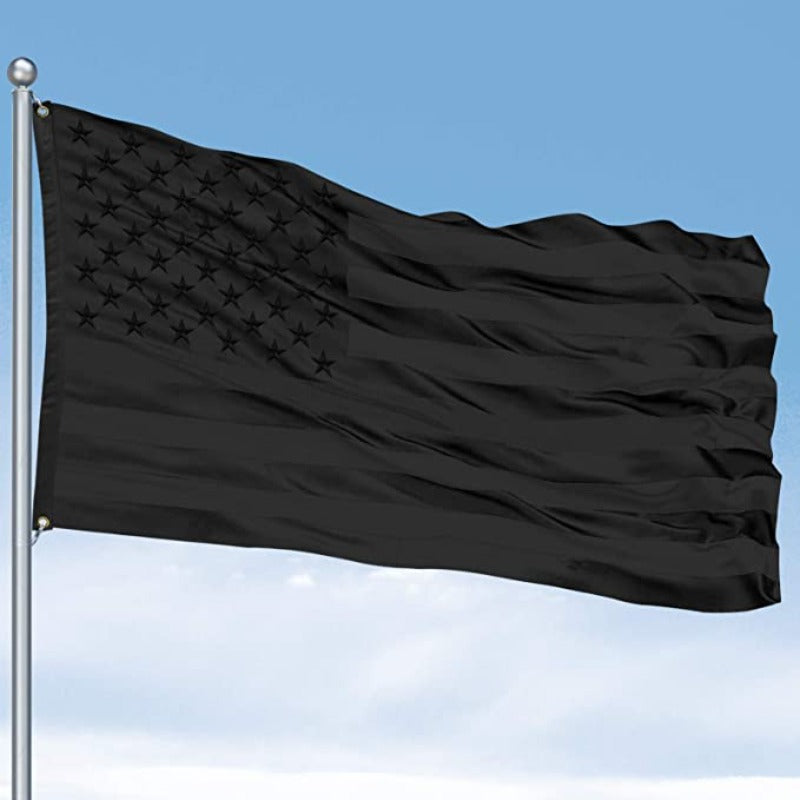 All Black American Flag With Embroidered Stars