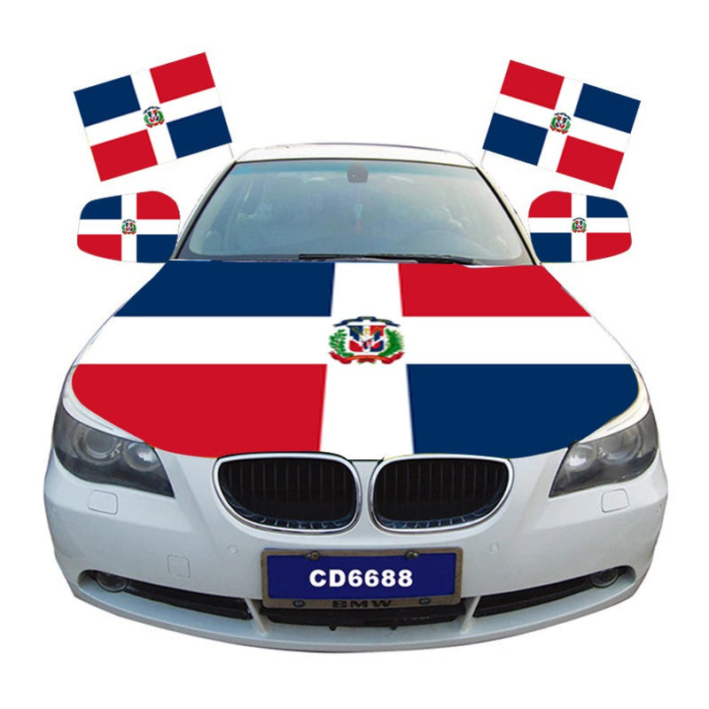 Dominican Republic Flag Car Hood Cover Polyester