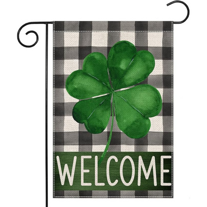 St Patricks Day Welcome Garden Flag With Plaid Design