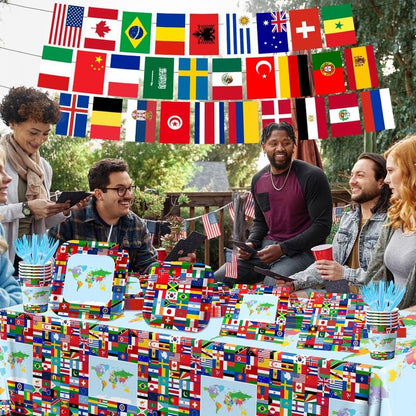 Global Theme Party Supplies - With Tablecloth Utensils And Flags