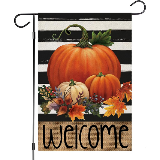 Harvest Pumpkin Garden Flag With Striped Background