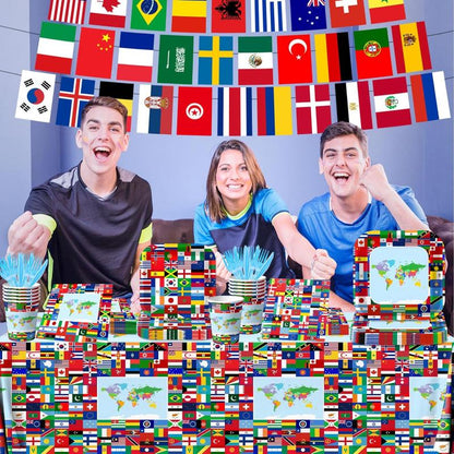 Global Theme Party Supplies - With Tablecloth Utensils And Flags