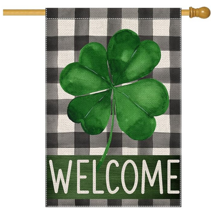 St Patricks Day Welcome Garden Flag With Plaid Design