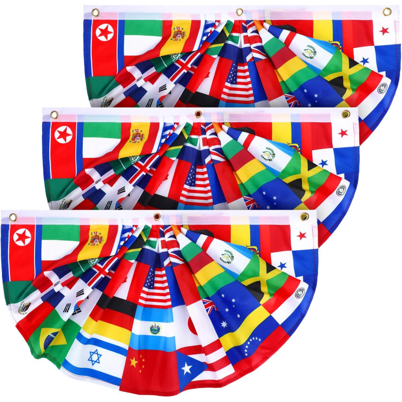 3 Set International Flags Fan Banner – Vibrant Global Party Decoration