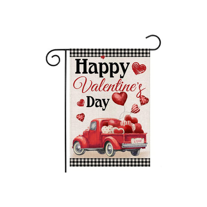 Valentine Plaid Truck With Balloons Printed Outdoor House Flag