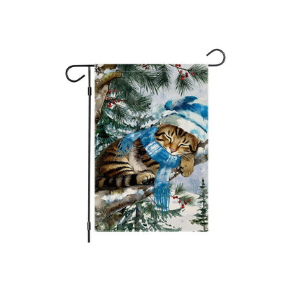 Winter Cat Printed Flag For Outdoor Decoration