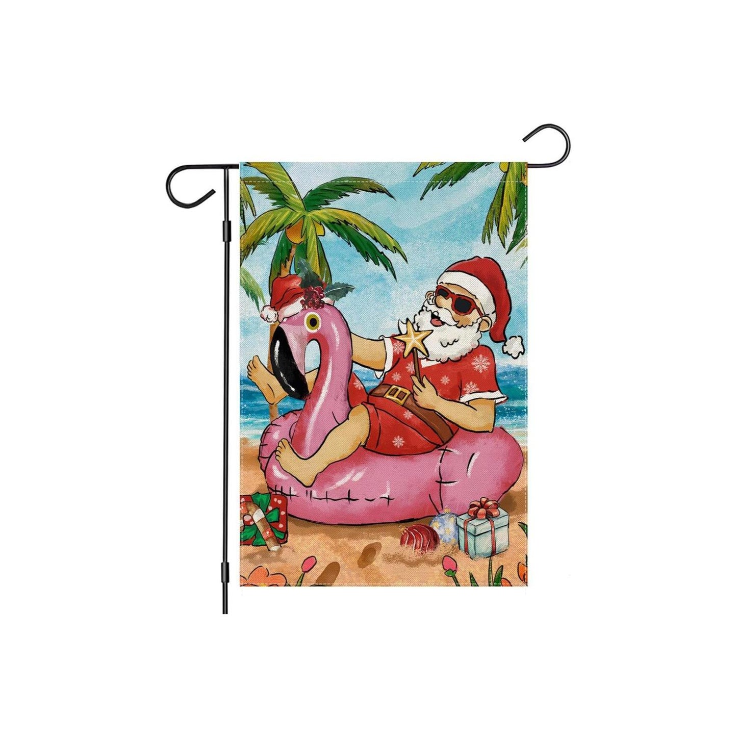 Tropical Santa Printed Christmas Garden Flag