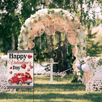 Valentine Plaid Truck With Balloons Printed Outdoor House Flag