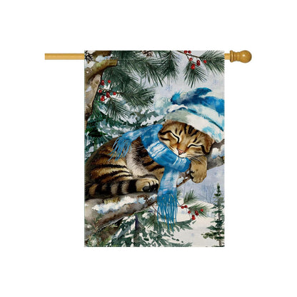 Winter Cat Printed Flag For Outdoor Decoration