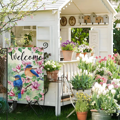 Flower And Birds Designed Decorative Welcome Sign