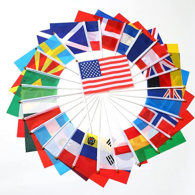 100 Countries International Mini Handheld Flags Set