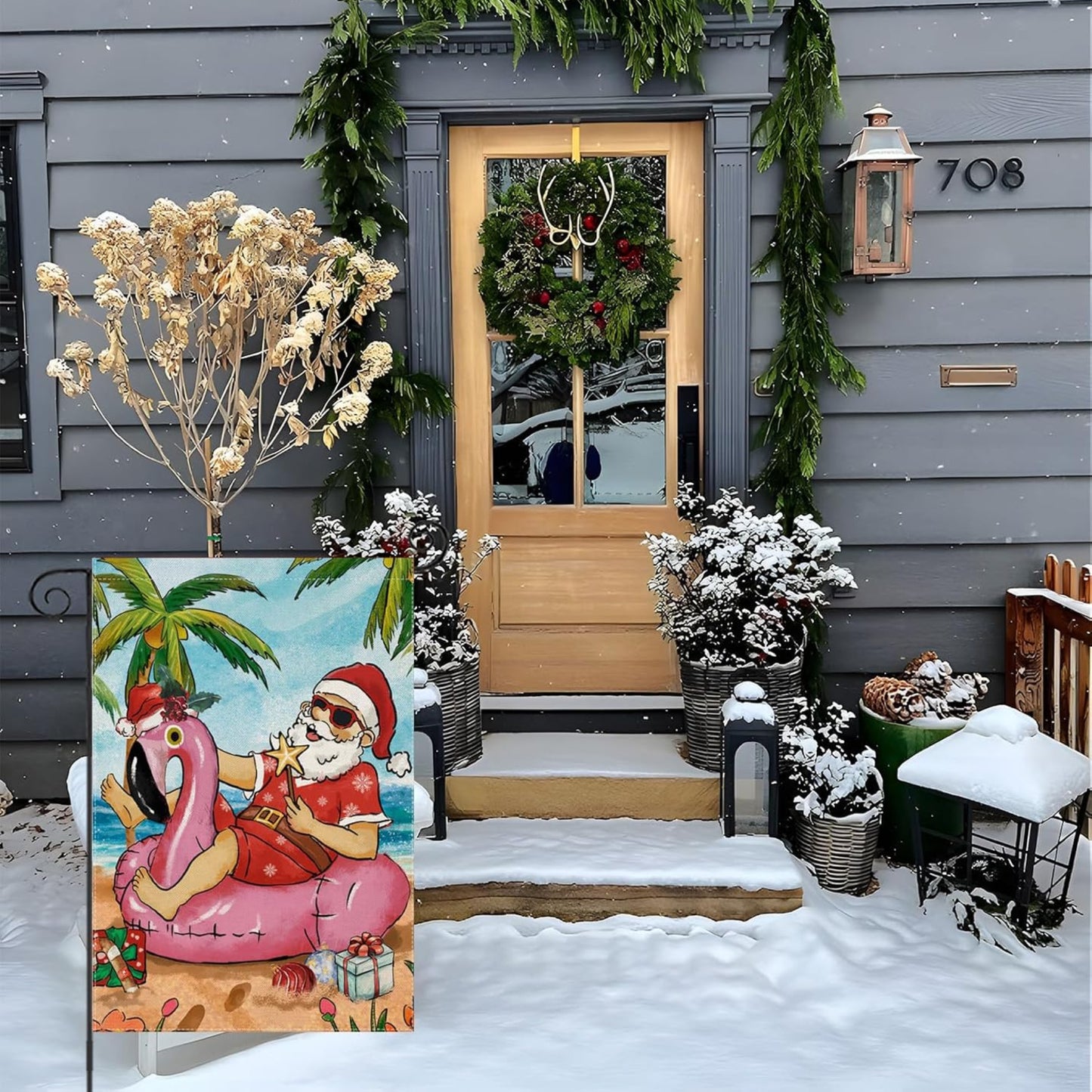 Tropical Santa Printed Christmas Garden Flag