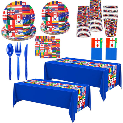 162 Pc World Flags Printed Party Tableware Set