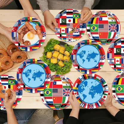 80 Pc Global Party Decorations - Disposable Party Plates
