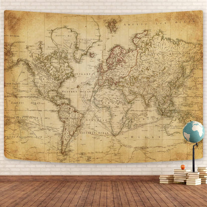 Old World Map Banner - Vintage Tapestry For Home Decor