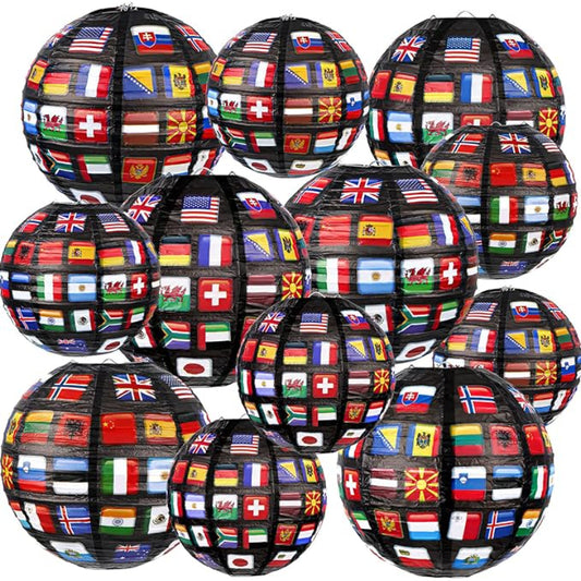 12 Set International flag lanterns - Hanging Paper Lanterns