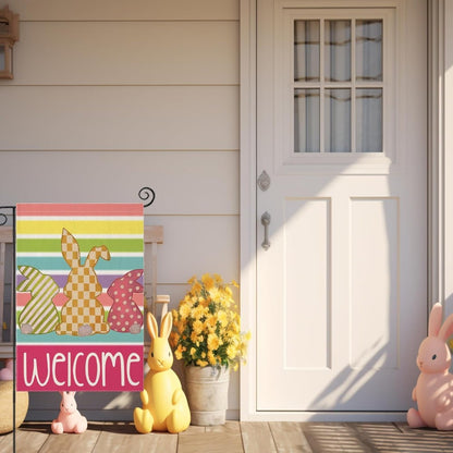 Colorful Spring Decor Printed Easter Bunny Garden Flag