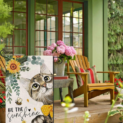 Double Sided Sunshine Cat Printed House Flag