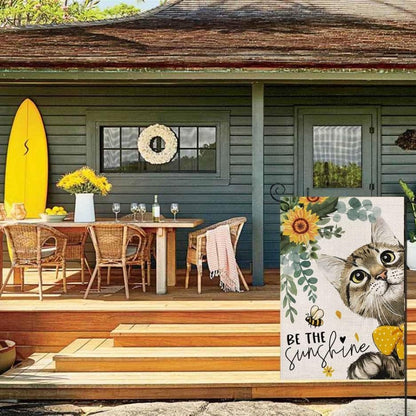 Double Sided Sunshine Cat Printed House Flag