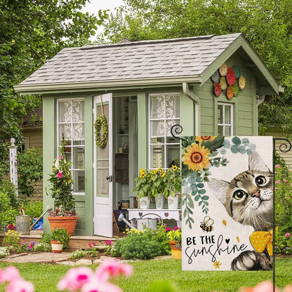 Double Sided Sunshine Cat Printed House Flag