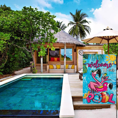 Tropical Flamingo Pool Flag For Summer Yard Decor