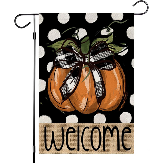 Harvest Pumpkin Garden Flag With Polka Dot Design