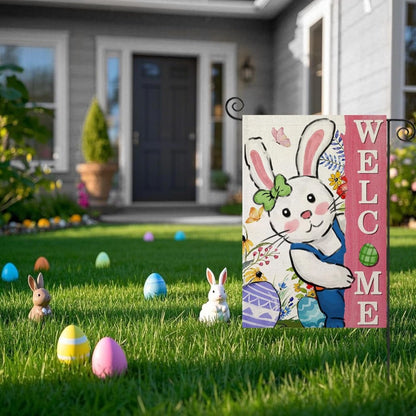 Welcome Printed Easter Bunny Garden Flag