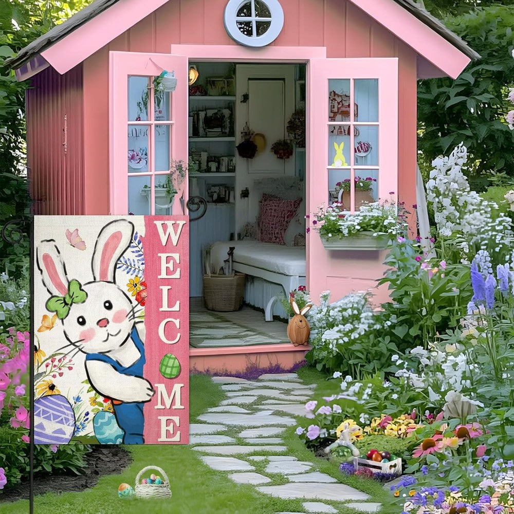 Welcome Printed Easter Bunny Garden Flag