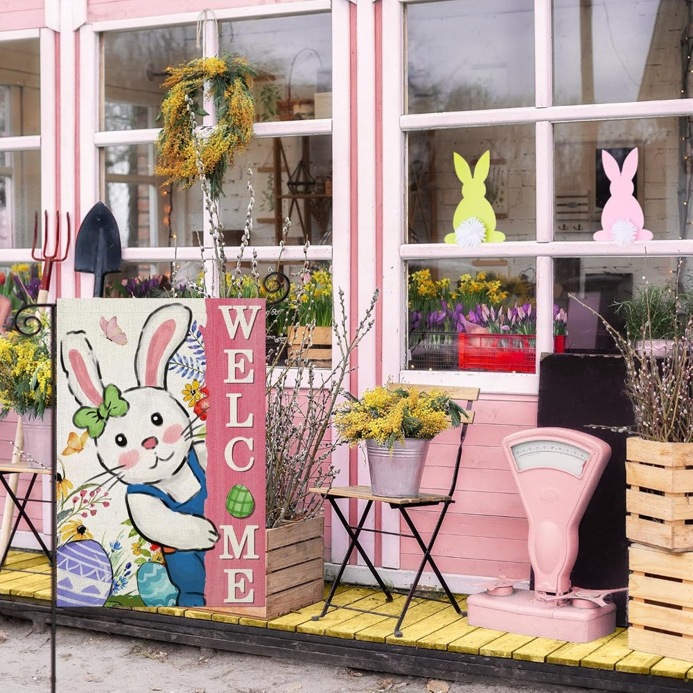 Welcome Printed Easter Bunny Garden Flag