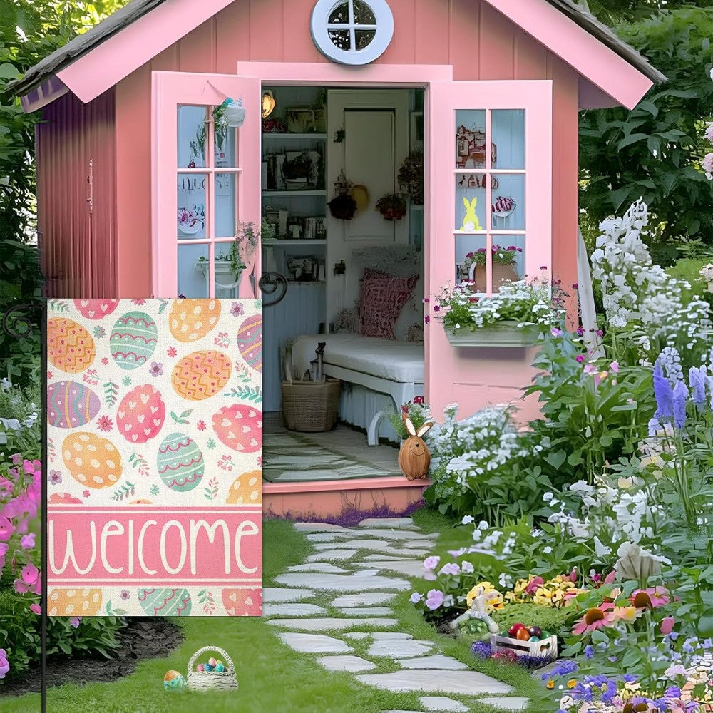 Welcome Printed Easter Garden Flag