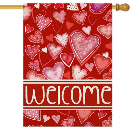 Welcome Printed Valentines Day House Flag