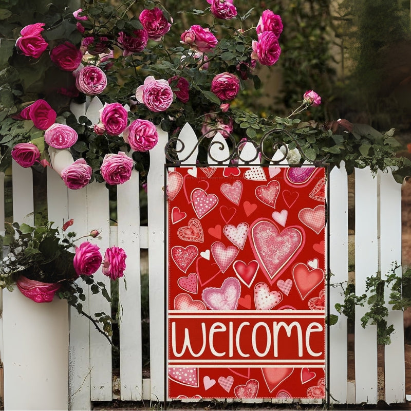 Welcome Printed Valentines Day House Flag